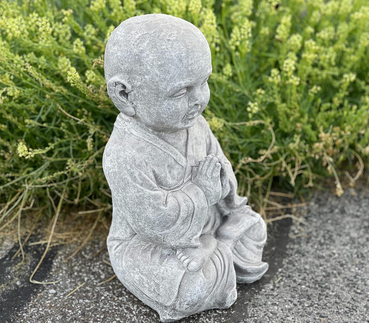 STEINFIGUR betender Shaolin Mönch frostfest Steinguss - Grau, Stein (27/38/20cm) - stoneandstyle