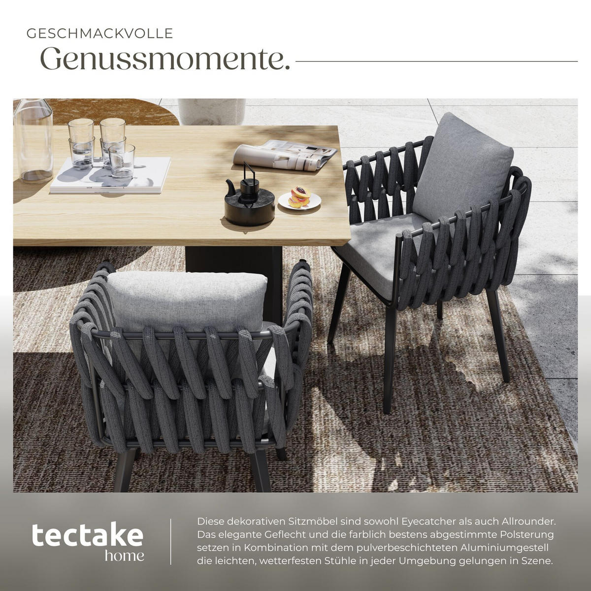 STUHL Lugano 2ER SET, höhenverstellbare Kunststofffüße, 61 x 60 x 73 cm, anthrazit - Dunkelgrau/Anthrazit, Metall (62.5/75/65.5cm) - tectake