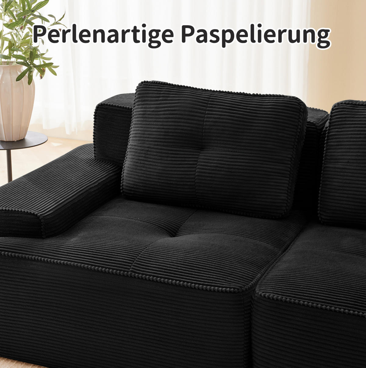MODULARES Ecksofa aus Cord Schwarz 293x177x69 cm mit Schlaffunktion und variabler Anordnung - Schwarz, Textil (177/293cm) - IVMEU