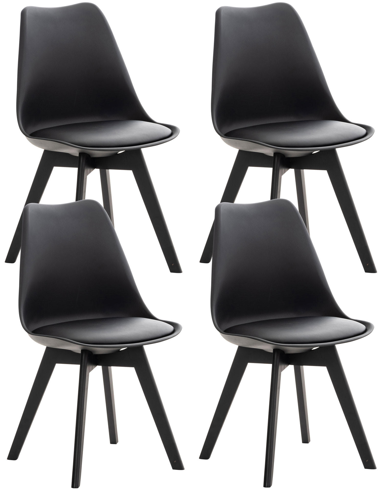 STUHL 4er Set Kunststoff schwarz/schwarz - Eukalyptusholzfarben/Schwarz, Holz/Kunststoff (49/83/50cm) - CLP