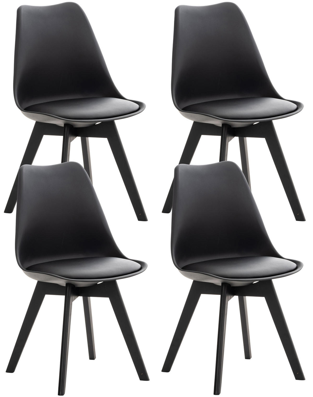 STUHL 4er Set Kunststoff schwarz/schwarz - Eukalyptusholzfarben/Schwarz, Holz/Kunststoff (49/83/50cm) - CLP
