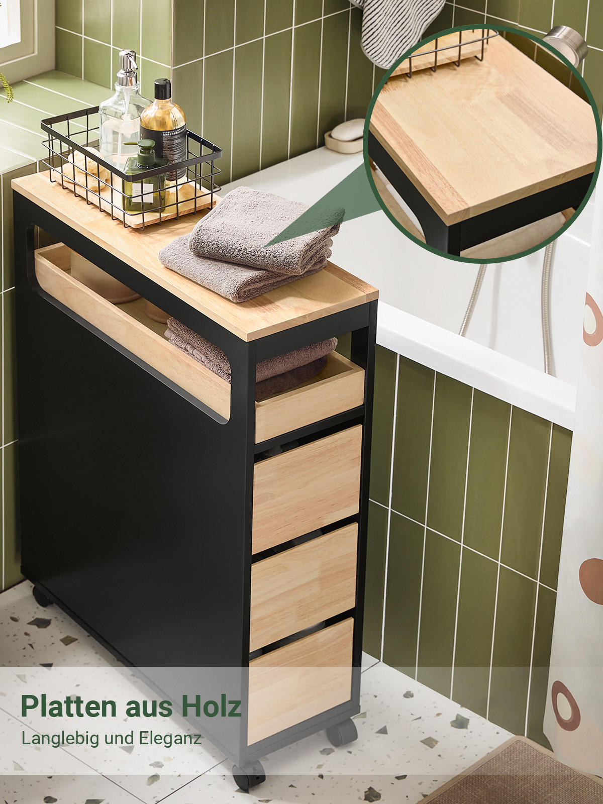 NISCHENWAGEN Schwarz - Schwarz, Holz/Holzwerkstoff (24/82/65cm) - SoBuy