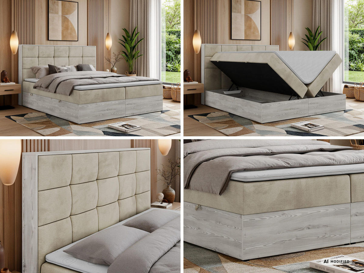 BOXSPRINGOVÁ POSTEĽ ALNOR 200/200 Béžová Samet - Topper Visco - H3 (stredne tvrdý) - čierna/béžová, textil/plast (200/200cm) - MKS