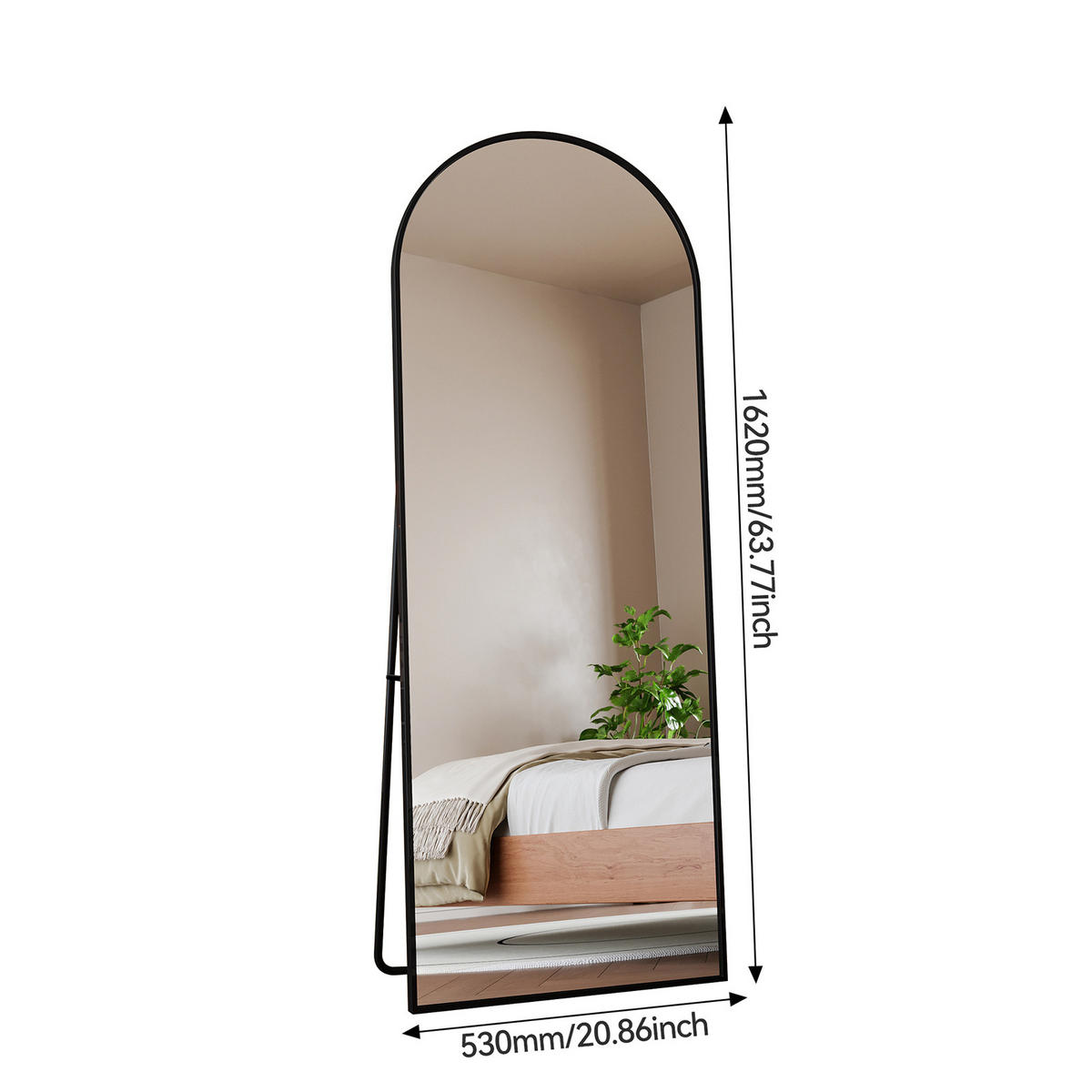 GANZKÖRPERSPIEGEL 53x162 cm, gebogener Aluminiumrahmen, freistehend oder Wandmontage in Schwarz - Schwarz, Glas/Metall (53/3/162cm) - BRILVERDE