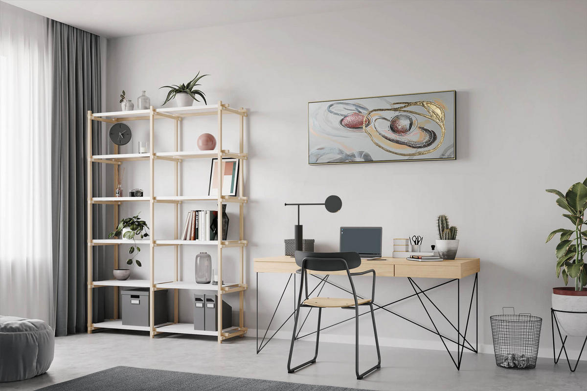 OLEJOMAĽBA 120/60 cm, Zvieratá - biela/zlatá, drevo/textil (120/60cm) - KUNSTLOFT