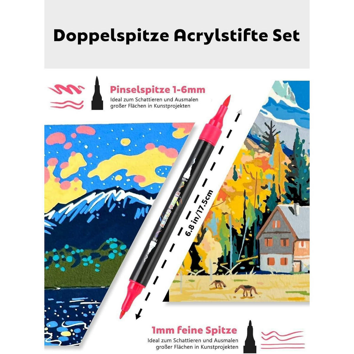 ACRYLSTIFTE Set 60-teilig mit Doppelspitze - Multicolor, Kunststoff (1/1/17.5cm)