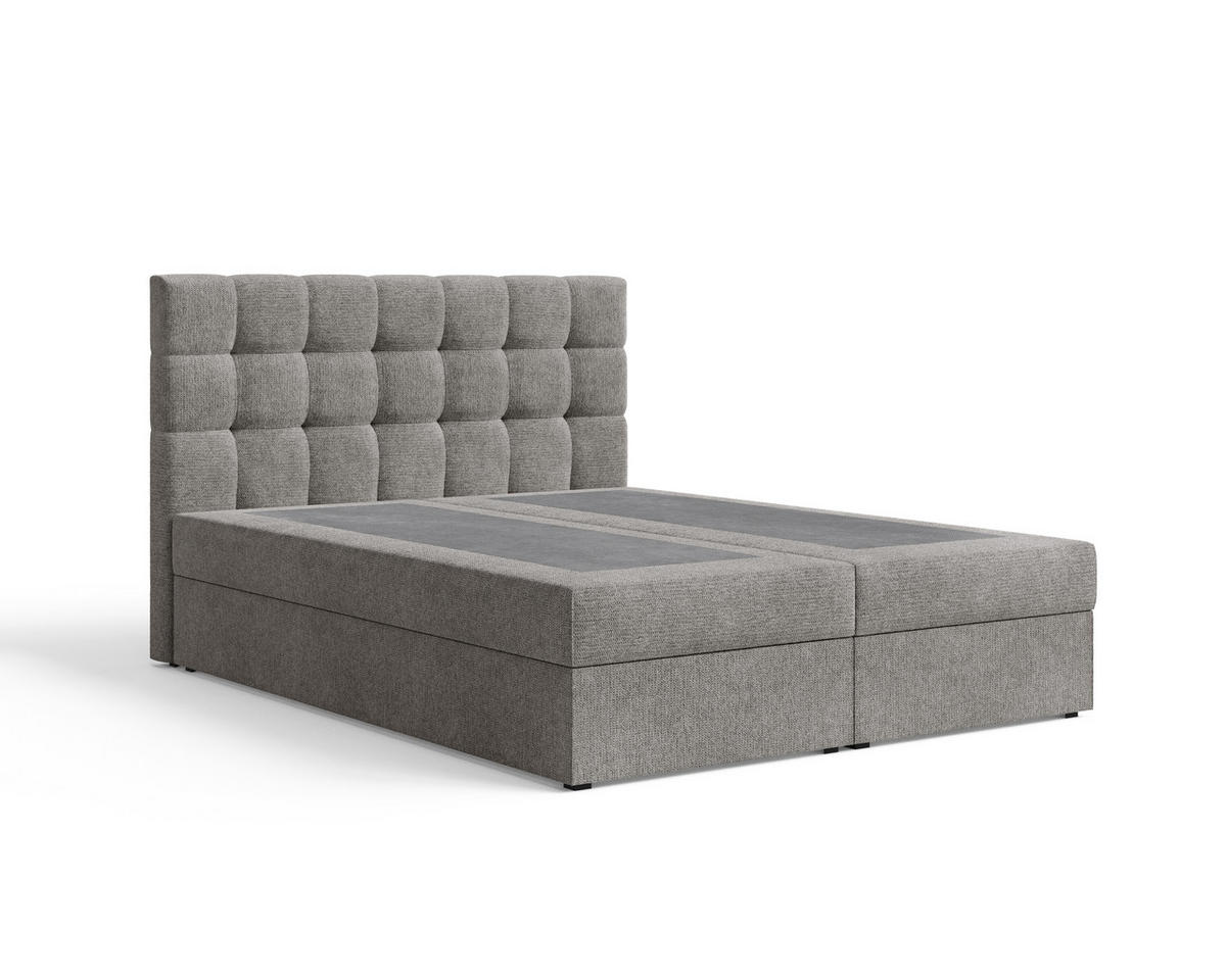 BOXBETT - Bett 05 OSLO - Aragon - 140x200 cm - mit Bettkasten und Komfort-Topper - Grau, Holz (140/200cm) - ROYAL24_MARKT