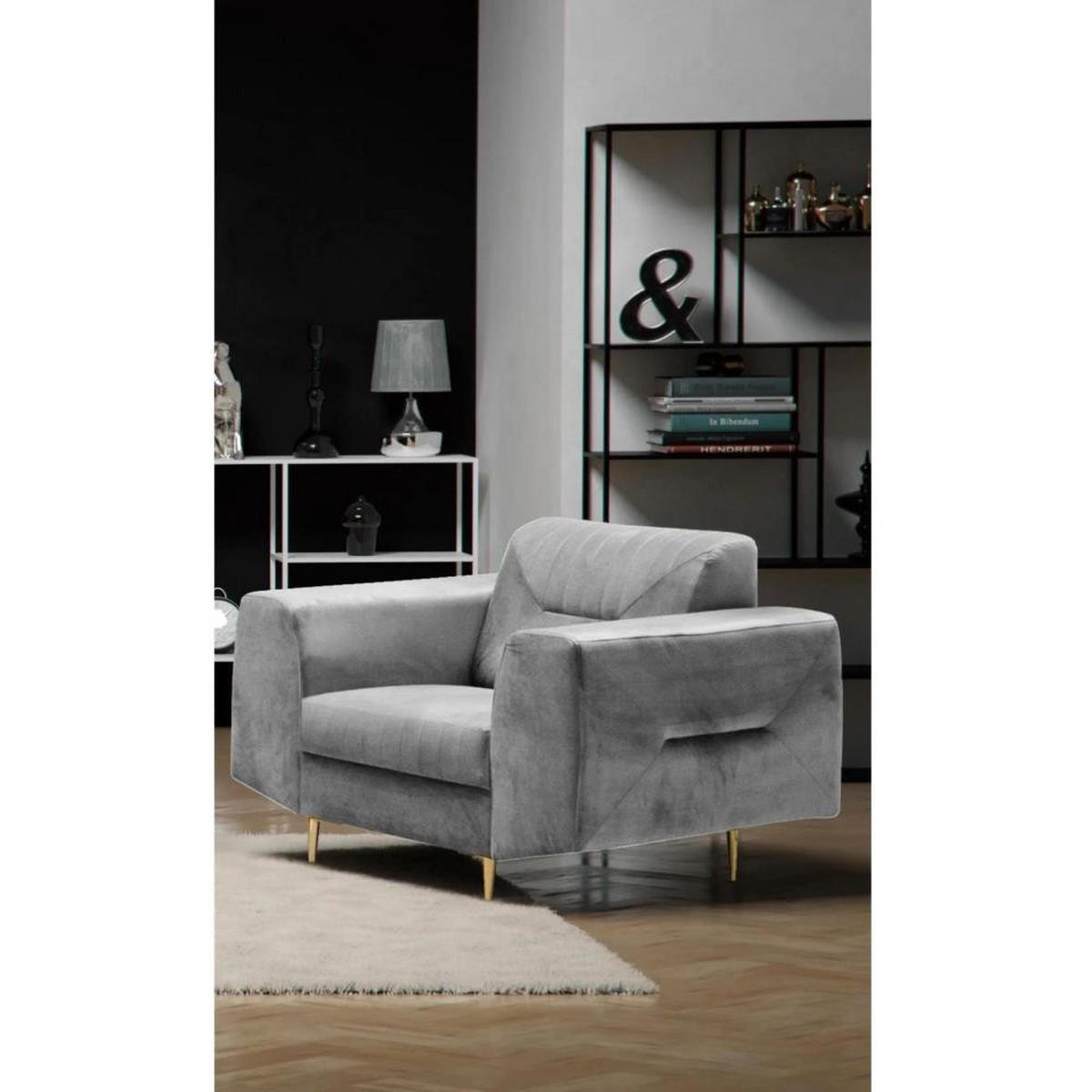 RELAXSESSEL Venezia hellgrau mit goldenen Beinen - Goldfarben/Hellgrau, Textil (112/85/94cm) - Beautysofa