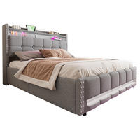 POLSTERBETT aus Leinenstoff 160x200 cm Hellgrau mit LED-Beleuchtung, USB-Steckdose und Stauraum - Hellgrau, Textil (160/200cm) - IVMEU