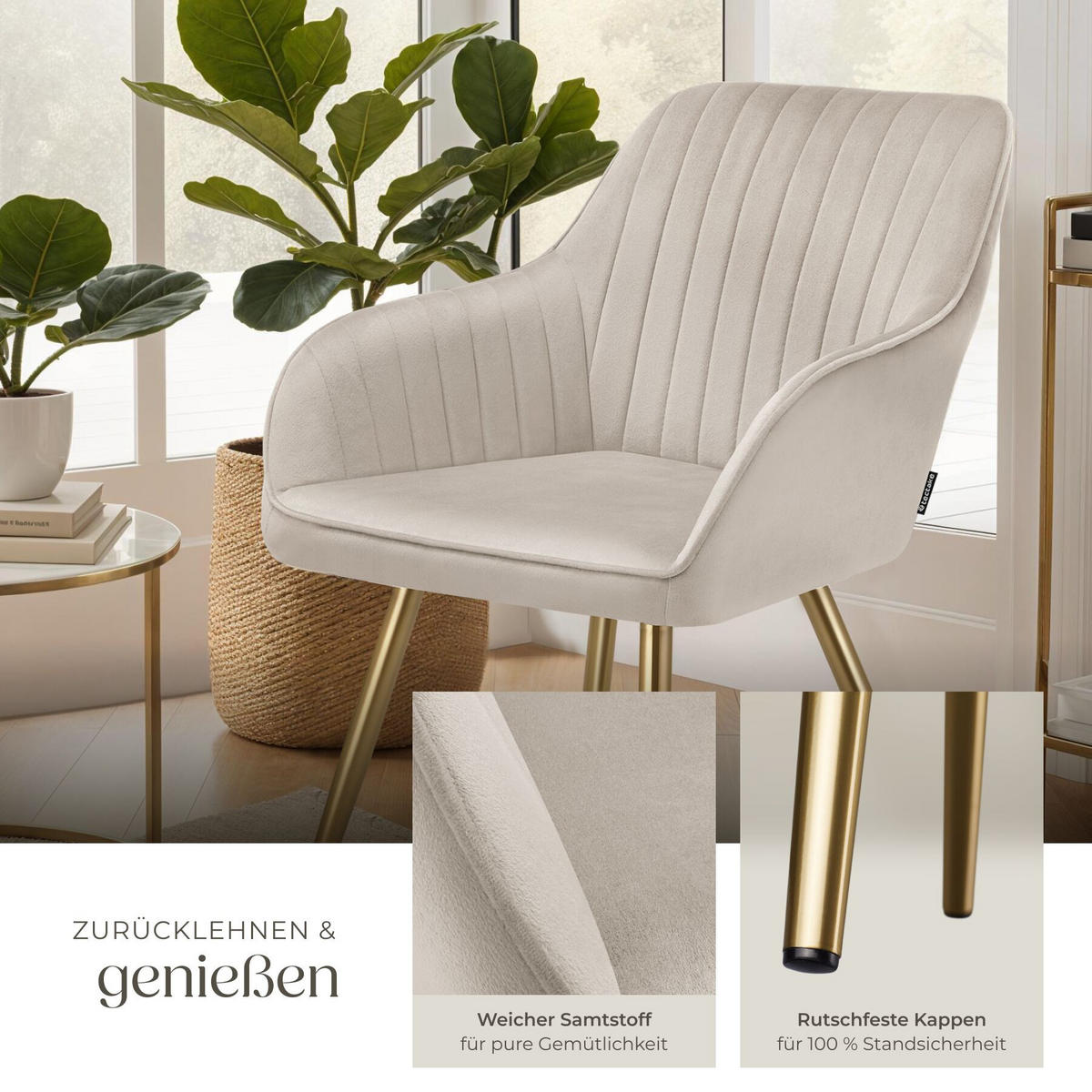 ESSZIMMERSTUHL Marilyn,58 x 62 x 82 cm,taupe/gold - Taupe/Goldfarben, Kunststoff (58/82/62cm) - tectake