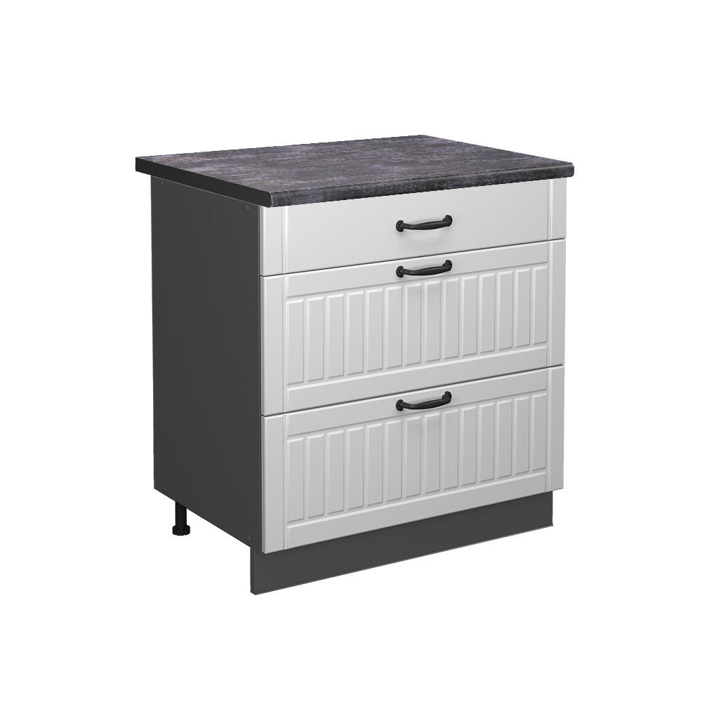 KÜCHENUNTERSCHRANK Fame-Line Weiß Landhaus 80 cm mit 3 Schubladen AP Anthrazit - Anthrazit/Weiß, Holzwerkstoff (80/82/60cm) - Vicco
