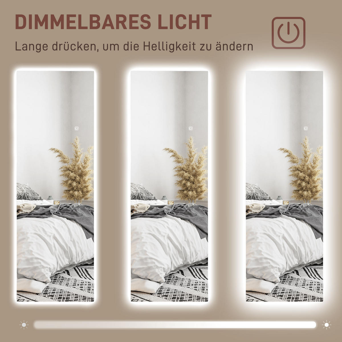 GANZKÖRPERSPIEGEL 40 x 120 cm Standspiegel mit LED Lichte, Wandspiegel - Transparent, Glas (3/120/40cm) - HOMCOM