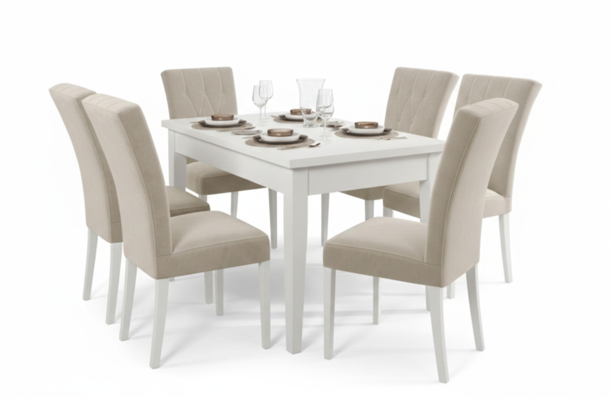 Deine Möbel 24 TISCHGRUPPE DAKOTA 140/80 cm in Weiß mit 6 Stühlen in Beige jetzt nur online ➤