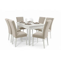 TISCHGRUPPE DAKOTA 170/90 cm in Weiß mit 6 Stühlen in Beige - Beige/Weiß, Holz/Holzwerkstoff (90/77/170cm) - Deine Möbel 24