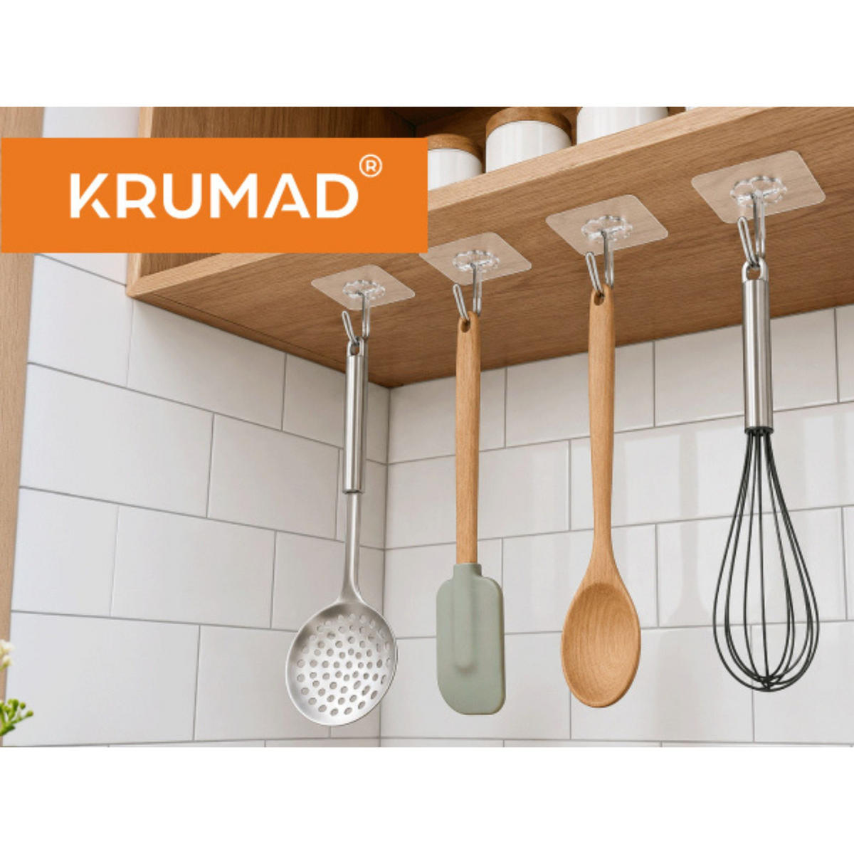 KLEBEHAKEN Extra Stark 30 Stück - Transparent, Kunststoff (5.5/5.5/0.5cm) - KRUMAD