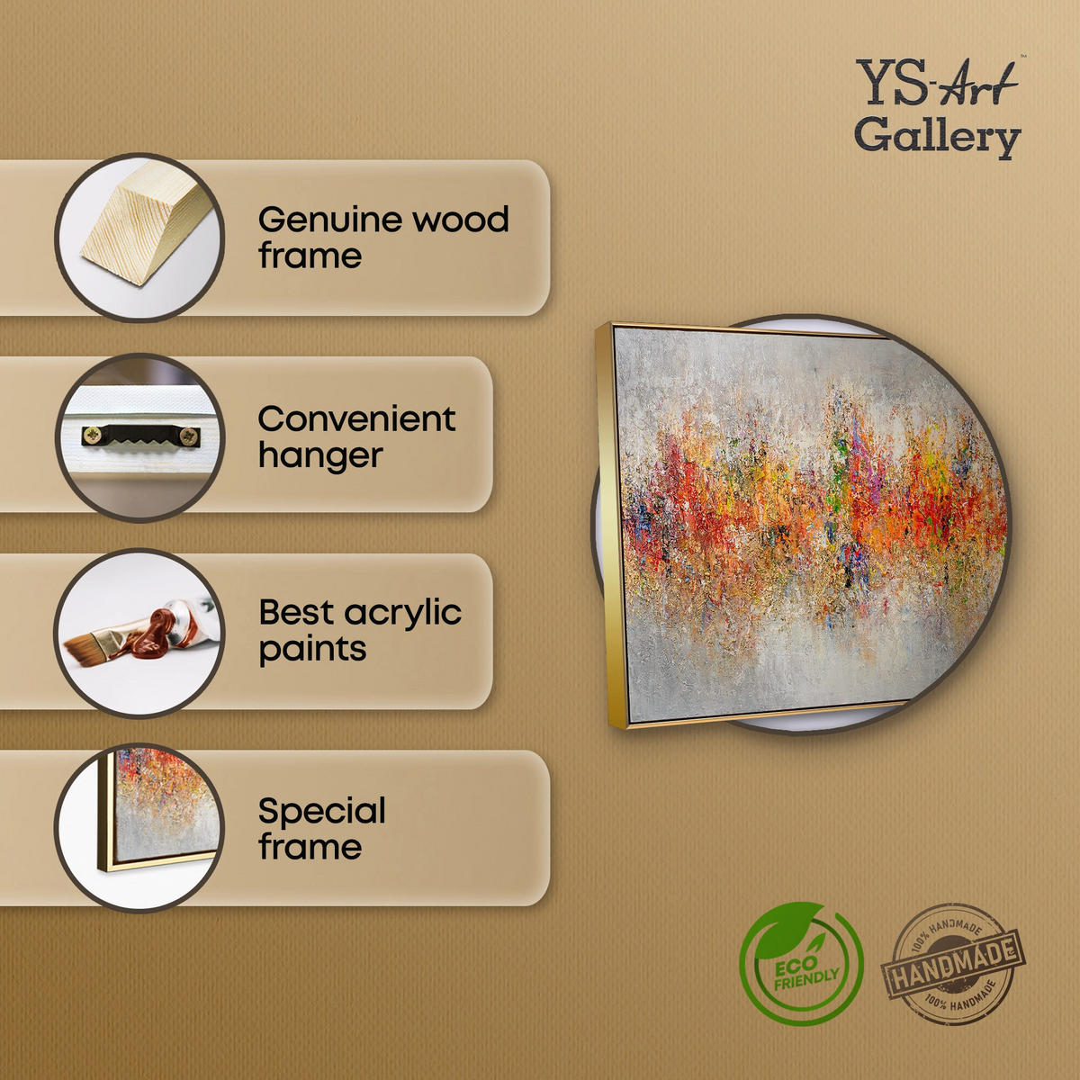 GEMÄLDE Farbige Energie Schattenfugenrahmen Gold 70x50 cm - Goldfarben, Holz (70/50cm) - YS-art gallery