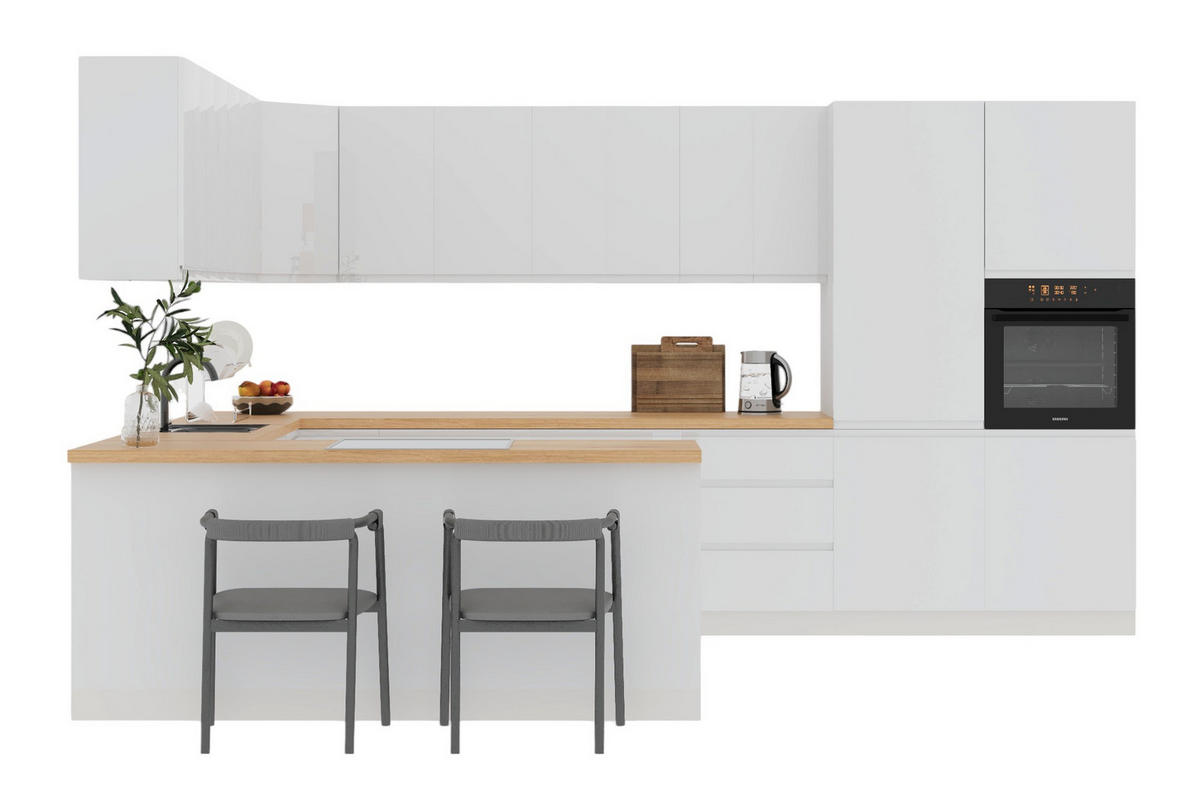 ECKKÜCHE 390 × 260 cm - Aspen K107-M860 - in Weiß /Hochglanz - Weiß, Holz (390/260/210cm)