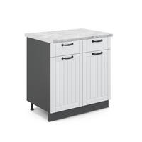 KÜCHENUNTERSCHRANK Fame-Line Weiß Landhaus 80 cm, AP Marmor - Anthrazit/Weiß, Holzwerkstoff (80/82/60cm) - Vicco