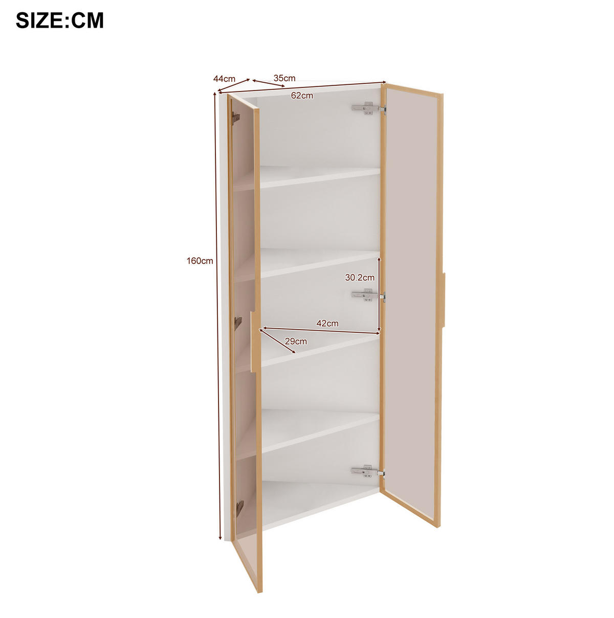 VITRINE 62/35/160 cm aus MDF und Sicherheitsglas mit LED-Beleuchtung Weiß - Weiß, Holzwerkstoff (62/160/35cm) - Modenvie