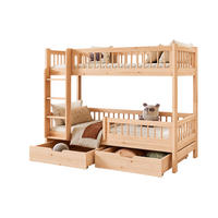 ETAGENBETT COEN 80x180 cm Farbe Kiefer – Kinderbett aus Holz für 2 Personen mit 2 Schubladen, Rausfallschutz und Leiter – Stockbett Jugendbett - Braun, Holz (90/200cm)