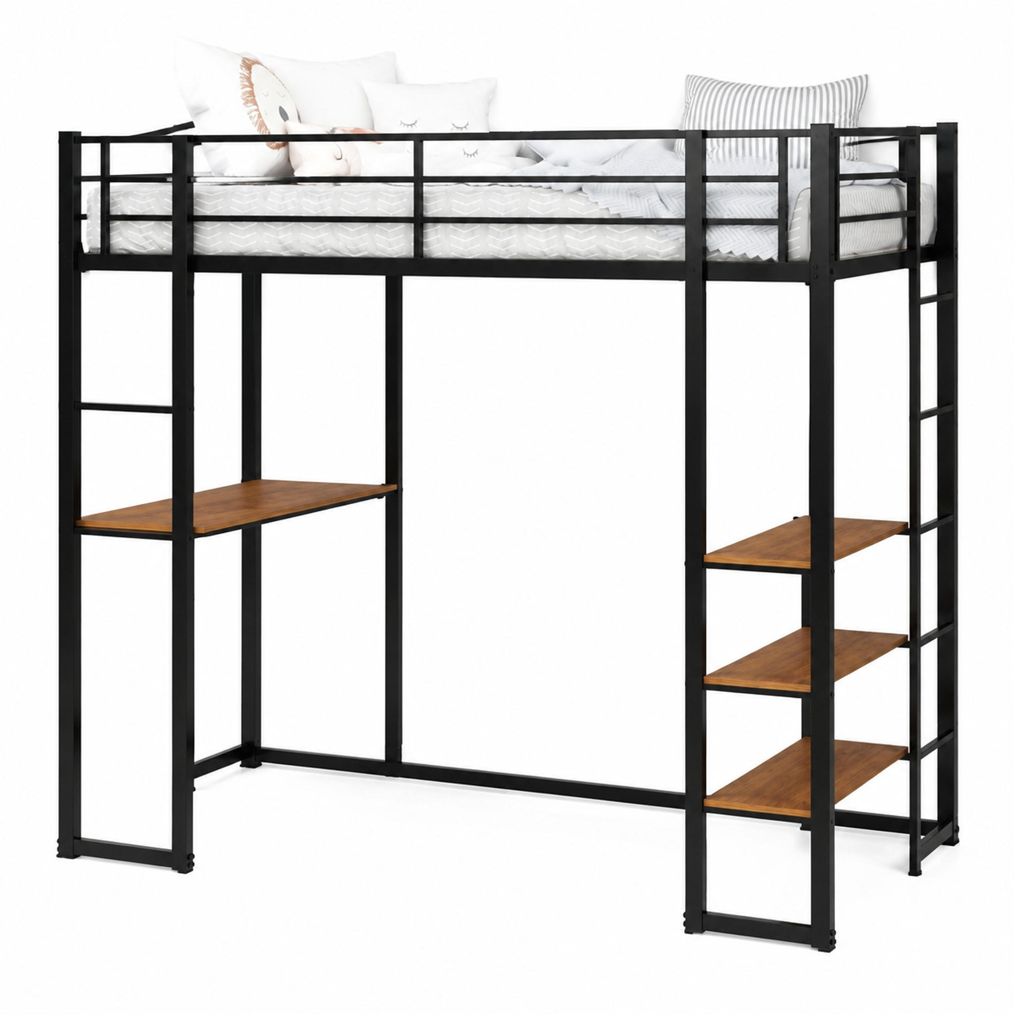 HOCHBETT mit Schreibtisch und beidseitiger Leiter Eisen Schwarz - Schwarz, Holz (90/190cm) - Meubliv