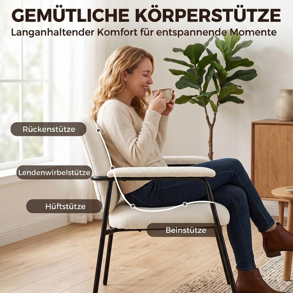 DVOUDÍLNÁ sada křesel, polyester, krémově bílá - černá/krémová, kov/textil (64/76.5/67cm) - HOMCOM
