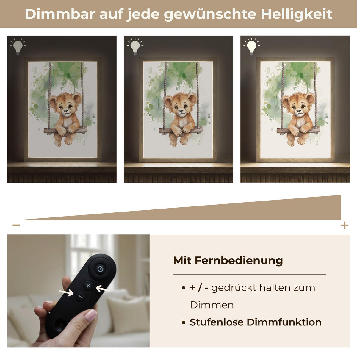 NACHTTISCHLAMPE MIT AKKU Löwe - Tier - Kinder - Dschungel 30x40 cm - Weiß, Holzwerkstoff (8/30/40cm) - OnlyWow