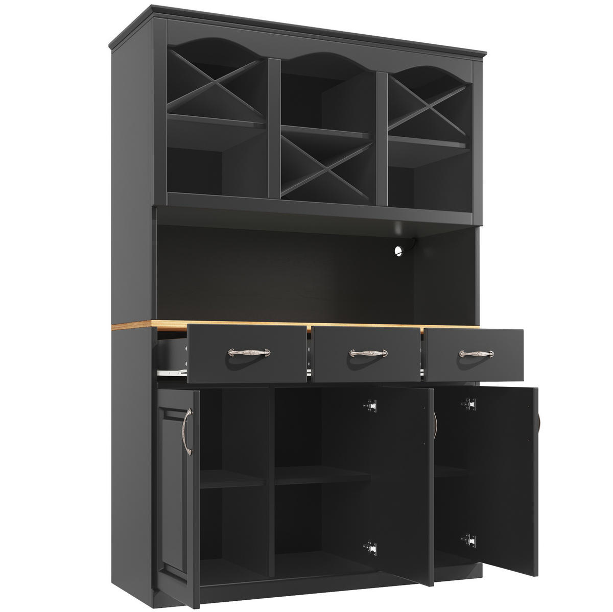KÜCHENSCHRANK mit LED-Beleuchtung 120 x 40 x 180 cm MDF Schwarz - Schwarz, Holzwerkstoff (40/180/120cm) - Meubliv