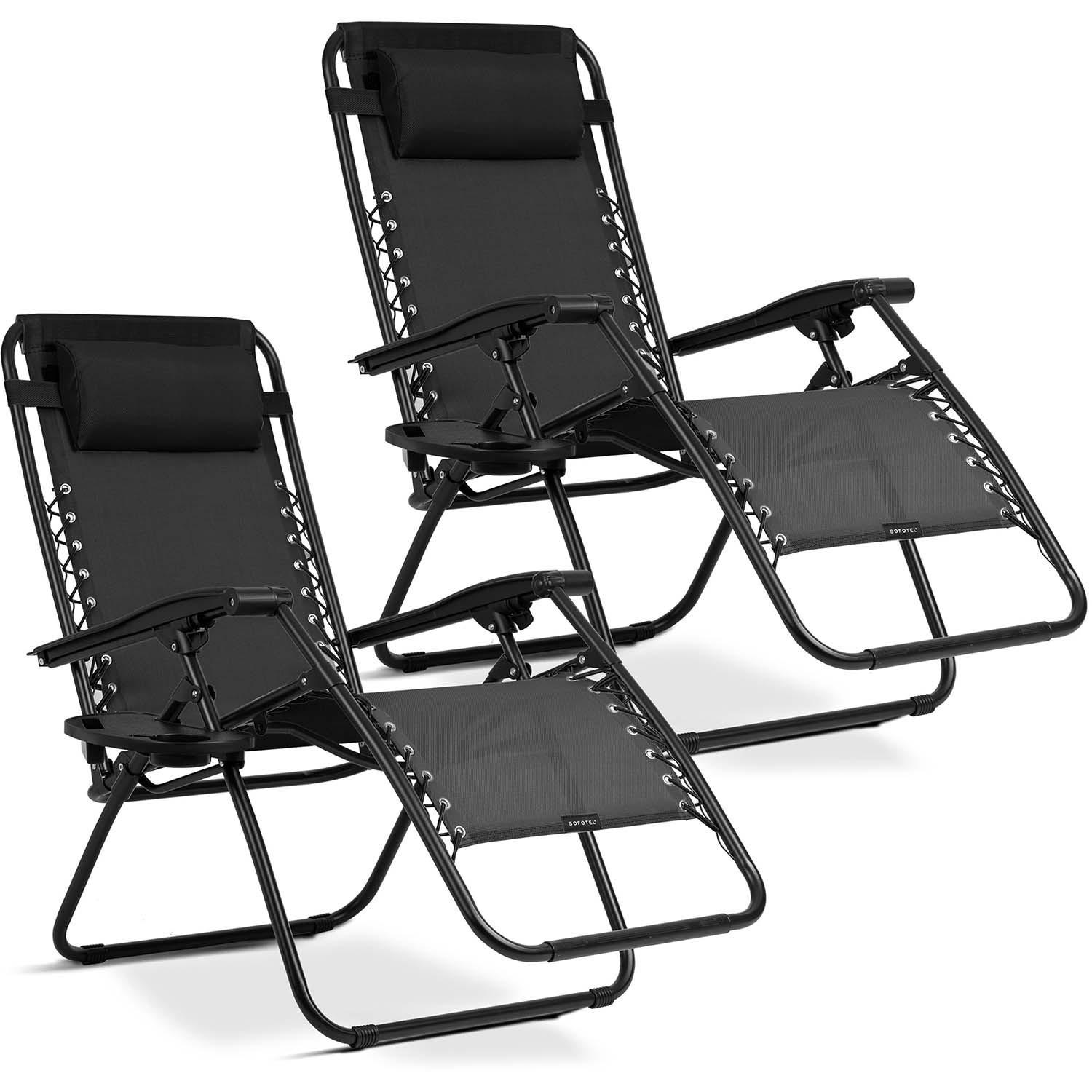 GARTEN-RELAXSESSEL Klappbarer mit Kissen, 2er Set, Schwarz - Schwarz, Metall (60/102/110cm)