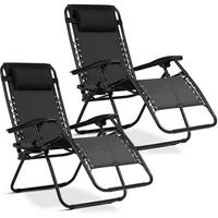 GARTEN-RELAXSESSEL Klappbarer mit Kissen, 2er Set, Schwarz - Schwarz, Metall (60/102/110cm)