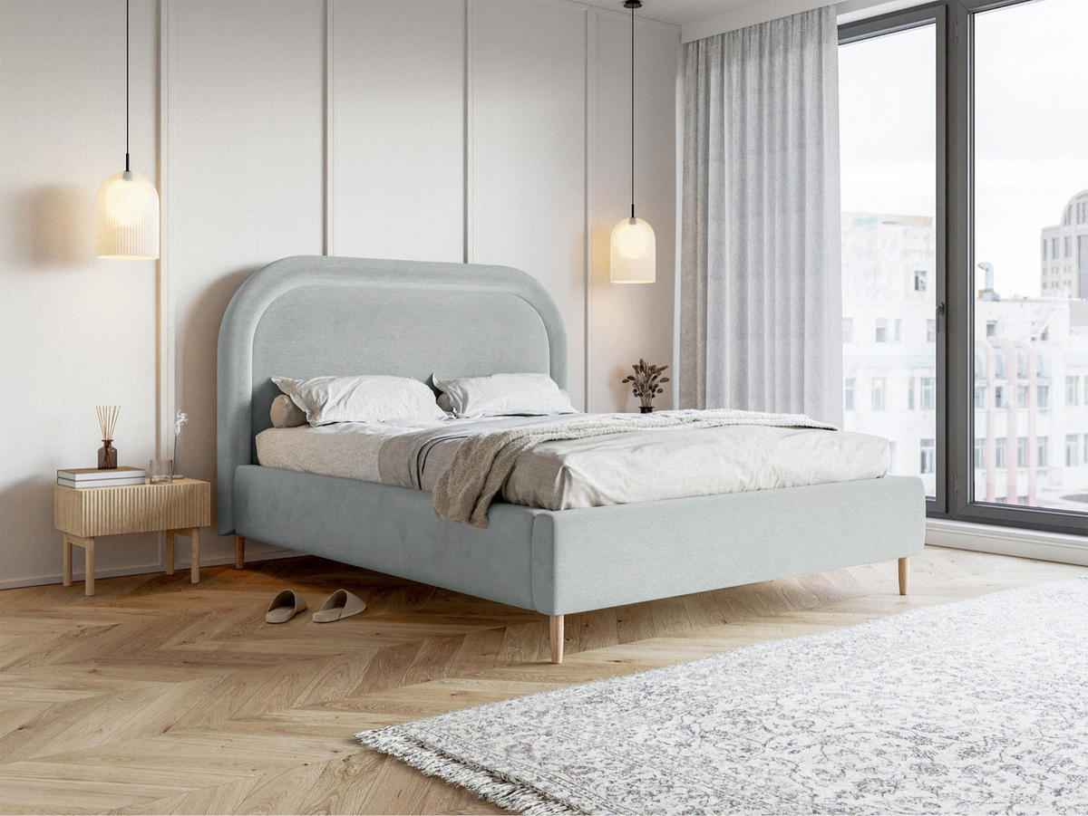 POLSTERBETT Loreo Taubengrau Samt wasserfest 140x200cm - Beige/Grau, Holz/Textil (140/200cm) - Selsey