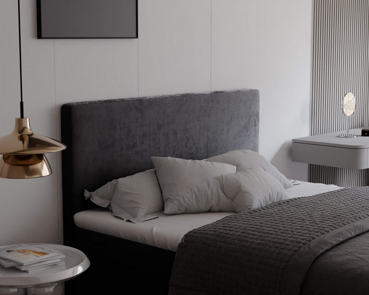 BOXBETT 140x200 cm mit Topper - Anthrazit, Holzwerkstoff/Textil (140/200cm) - Idohome
