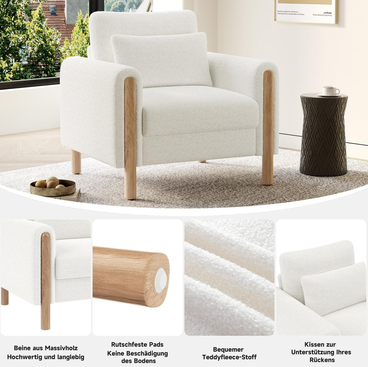 SESSEL 87/88.5/83 cm White aus Teddy mit abnehmbarem Sitzkissen - Weiß, Textil (83/88.5/87cm) - OKMYHOME