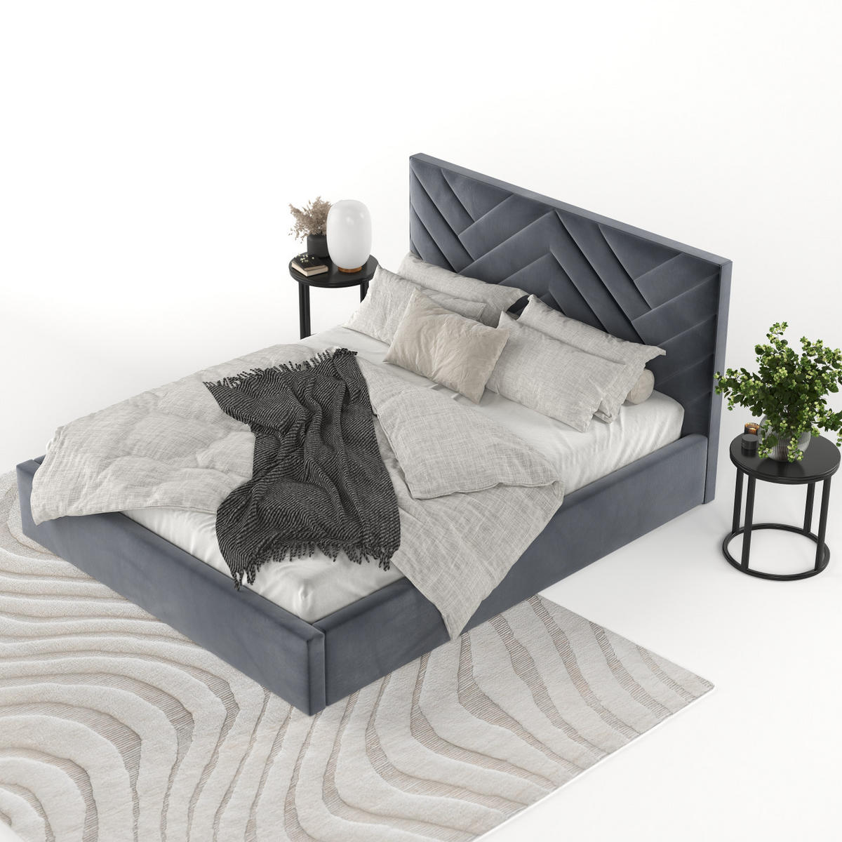 POLSTERBETT Arco 160/200 cm Dunkelgrau im Kronos Stoff - Dunkelgrau/Schwarz, Holz/Holzwerkstoff (160/200cm) - AltaBeds