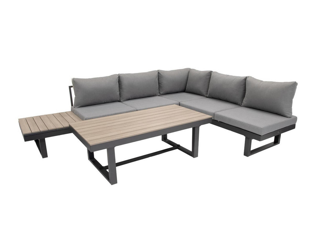 GARTENLOUNGE-SET Manhatten Aluminium, anthrazit höhenverstellbar, für 6 Personen - Grau, Kunststoff - Green Spirit