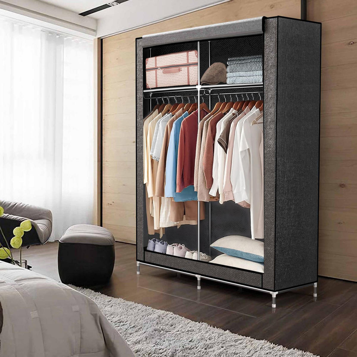 FALTSCHRANK - Grau, Textil (45/170/108cm) - Intirilife
