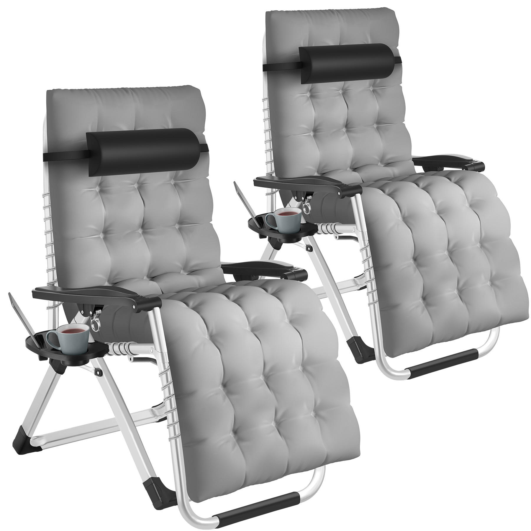 SONNENLIEGE 2er Set Cloud,84 x 168 x 82,5 cm, mit Ablagetisch,hellgrau - Hellgrau, Kunststoff (84/103/113cm) - tectake