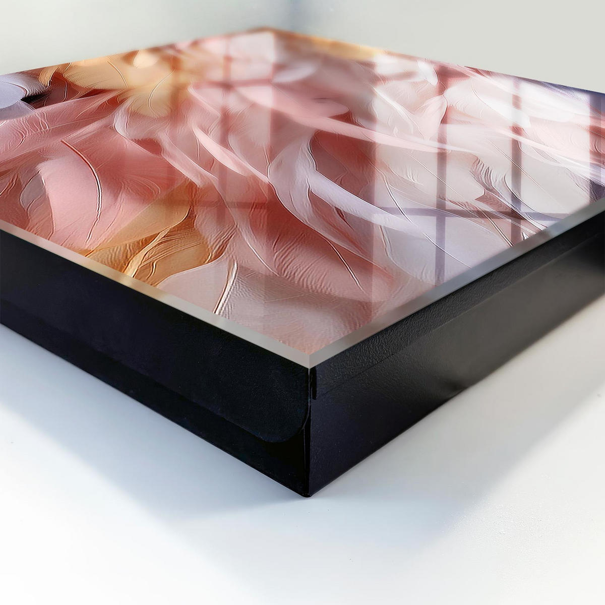 SCHLÜSSELBOX Schwarz 30x30 cm- Türöffnung nach rechts - Pastellfarbene Federn - Pink, Metall (30/30/5cm) - TULUP