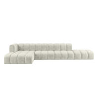 ECKSOFA Modulares In L-Form Mit Hocker, Velvet-Stoff Riviera, Ecru, Links, GRAND - Creme, Holz (386/179cm) - Kaiser Möbel
