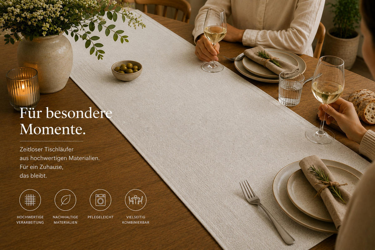 TISCHLÄUFER 40/100 cm Ecru Leinenoptik - Ecru, Textil (40/100cm) - TiborTex