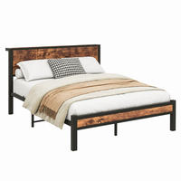 BETT mit Stauraum-Kopfteil 140x200 cm MDF/Metall Braun Schwarz - Braun, Metall (140/200cm) - Meubliv