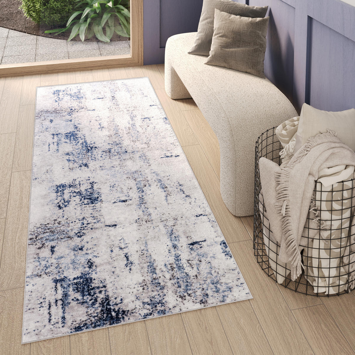 TEPPICHLÄUFER SKY blaugrau vintage 80/300 cm - Blaugrau, Textil (80/300cm) - Tapiso