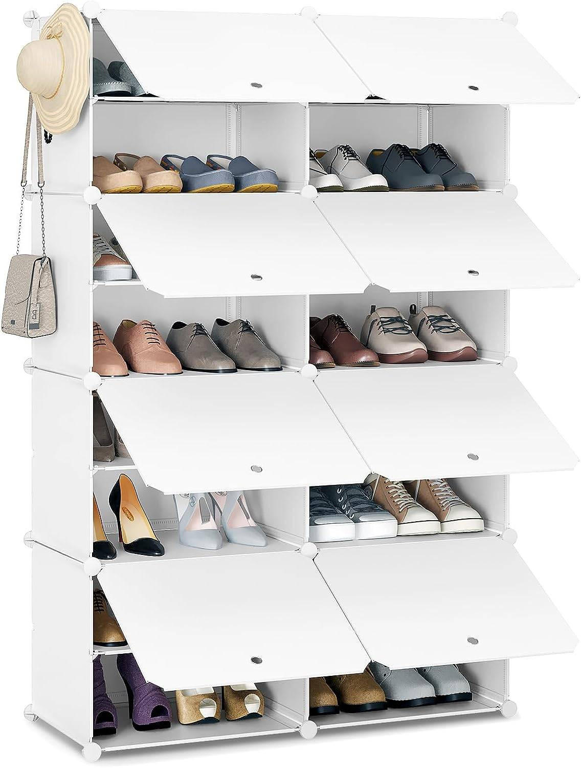 SCHUHREGAL mit 8 Fächern, Weiß - Weiß, Kunststoff/Metall (94/144/36.5cm) - Woltu