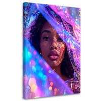 BILD auf Leinwand, Porträt einer Frau in buntem Neonlicht - Multicolor, Textil (20/30cm) - Feeby