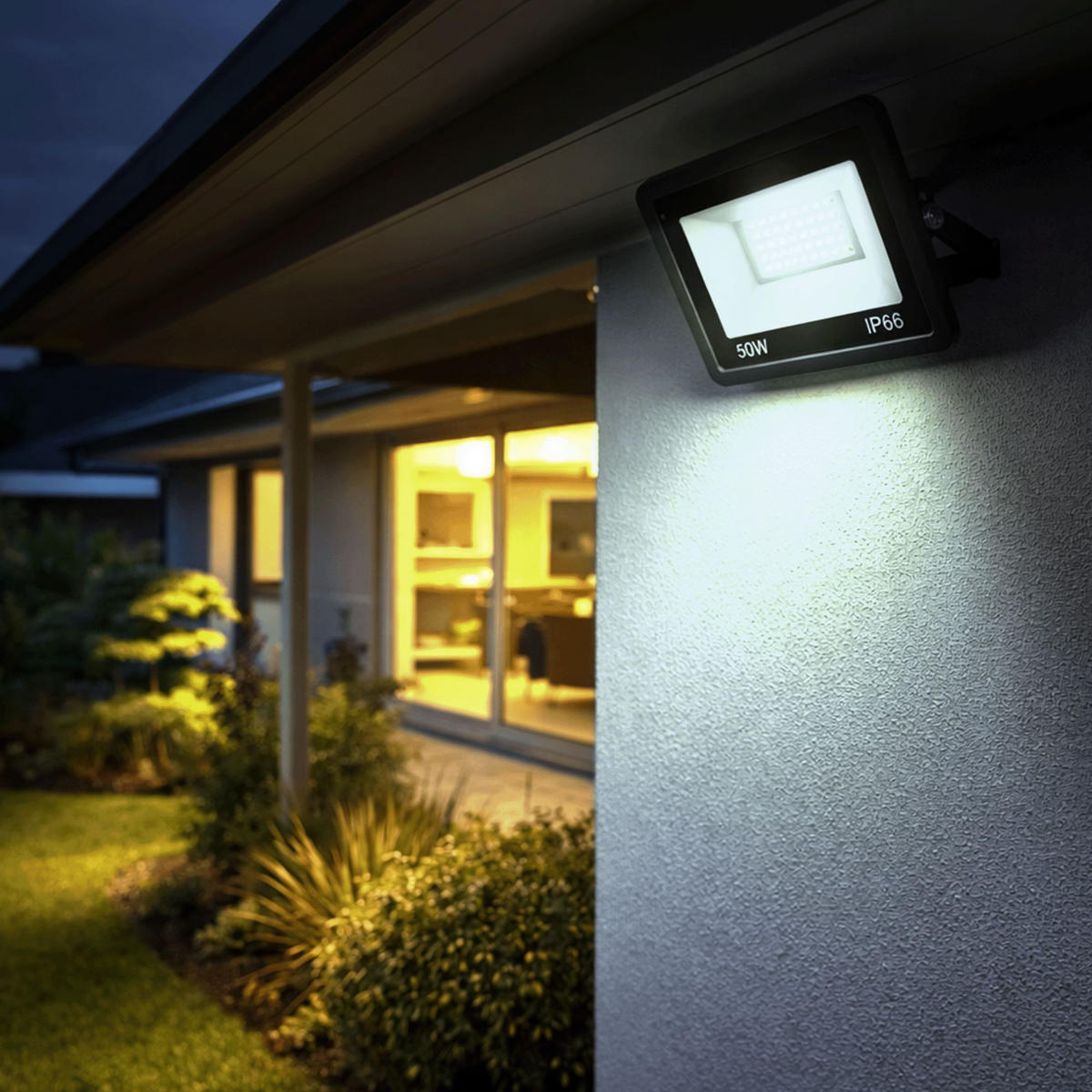 LED STRAHLER 50W, Aussenlampe mit Bewegungsmelder - Schwarz, Kunststoff (20.4/20.4/16cm) - KRUMAD