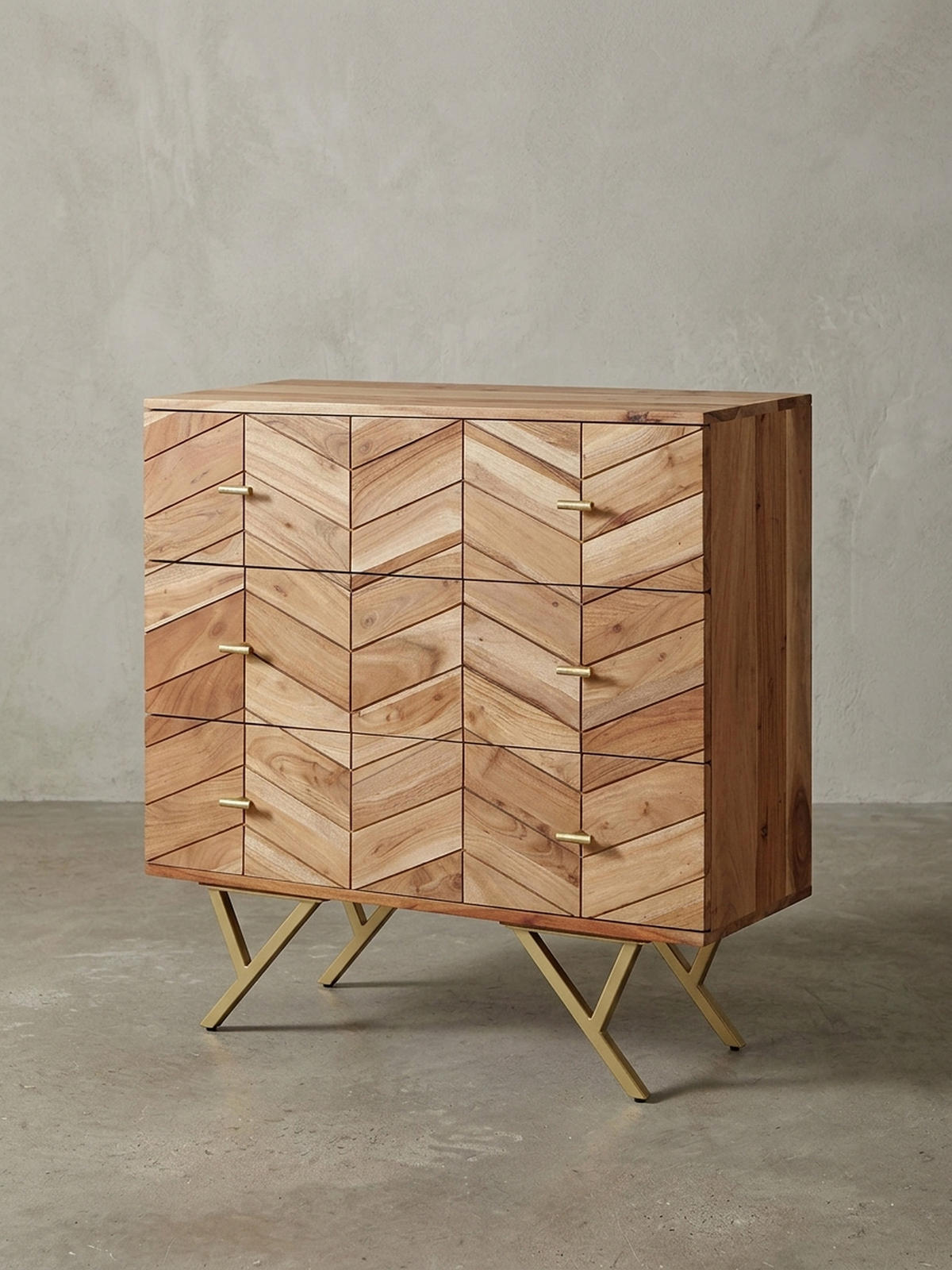 SIDEBOARD – Akazie Massivholz, rustikal, mit Muster, Landhausstil - Beige/Goldfarben, Holz/Metall (90/86/40cm) - KADIMA DESIGN