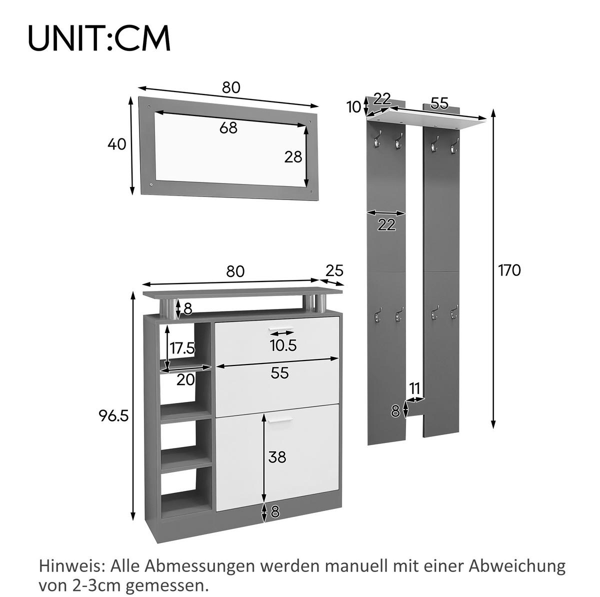 SCHUHSCHRANK aus Spanplatte 80x25x96,5cm in Grau mit verstellbaren Einlegeböden - Grau, Holzwerkstoff (80/96.5/25cm) - Modfu