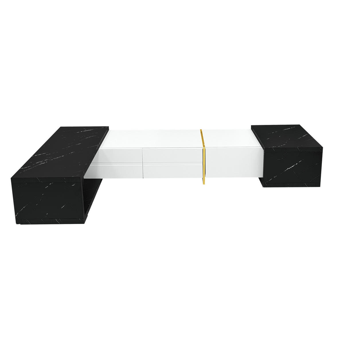 LOWBOARD 140-260/40/30 cm aus MDF und Holzwerkstoff mit dreh- und ausziehbarer Funktion Schwarz-Weiß - Weiß, Holzwerkstoff (260/30/40cm) - Modenvie