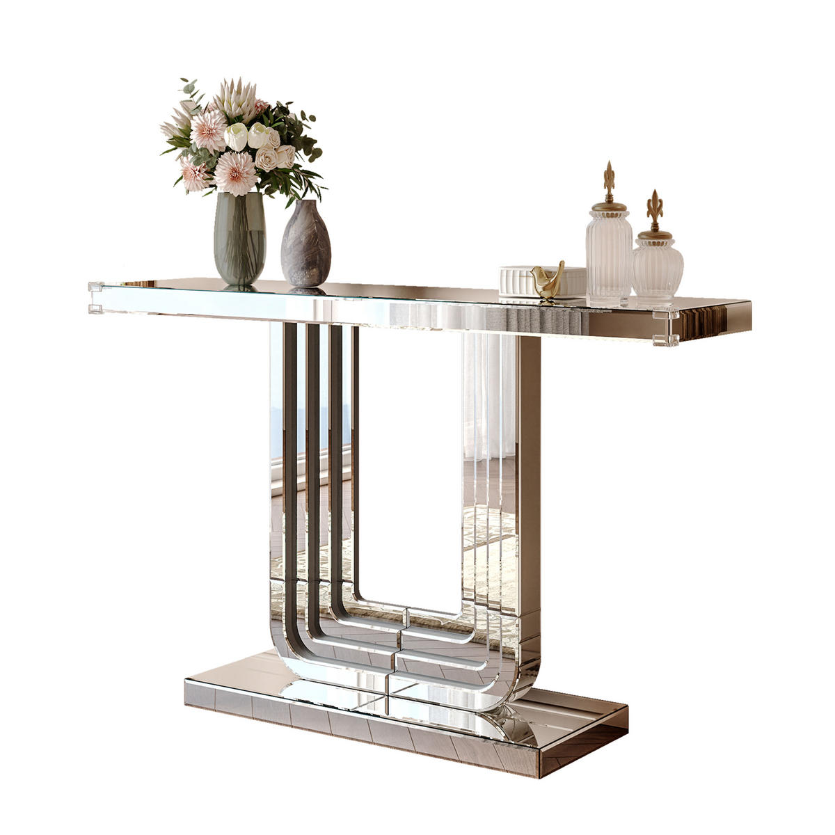 KONSOLENTISCH Silber 120/30/76 cm - Silberfarben, Glas (30/120/76cm) - PANGIVO