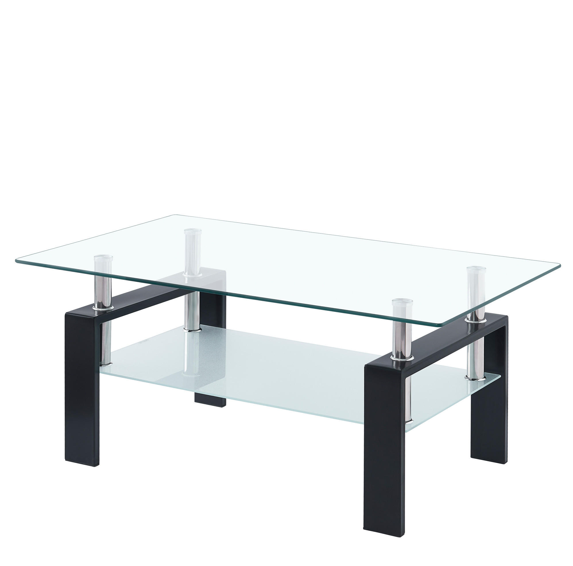 COUCHTISCH 2-stufig 100 x 60 x 44 cm Glas Metall Clear - Klar, Metall (100/60/44cm) - Meubliv